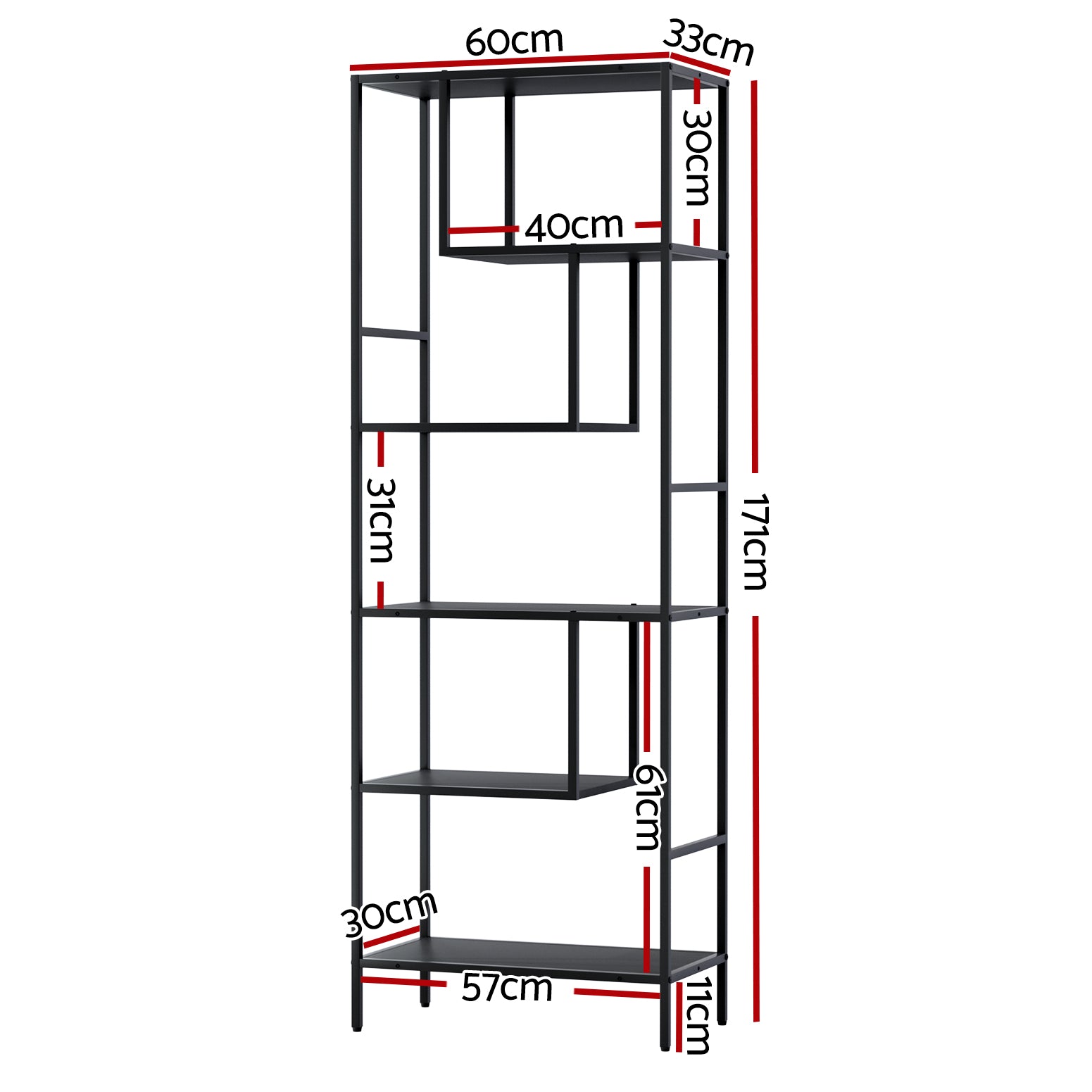 Artiss Bookshelf 5 Tiers RHYS Black 4