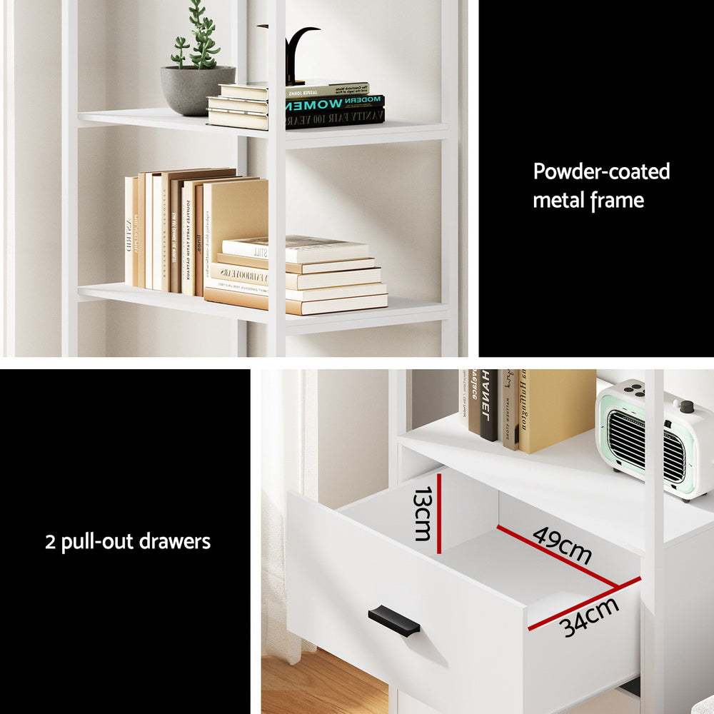 Artiss Bookshelf Display Shelf 2 Drawers 152CM White 8