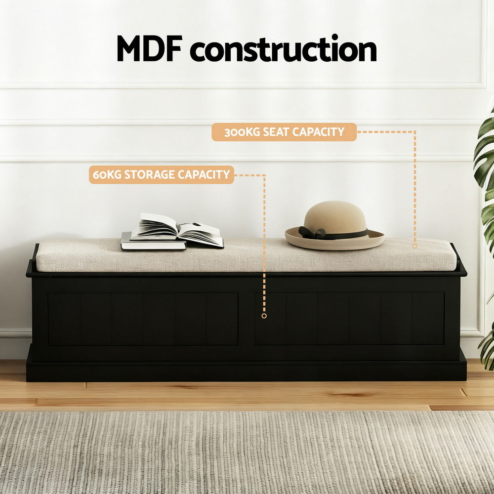 Artiss Storage Ottoman Blanket Box 140cm Fluted Black 4