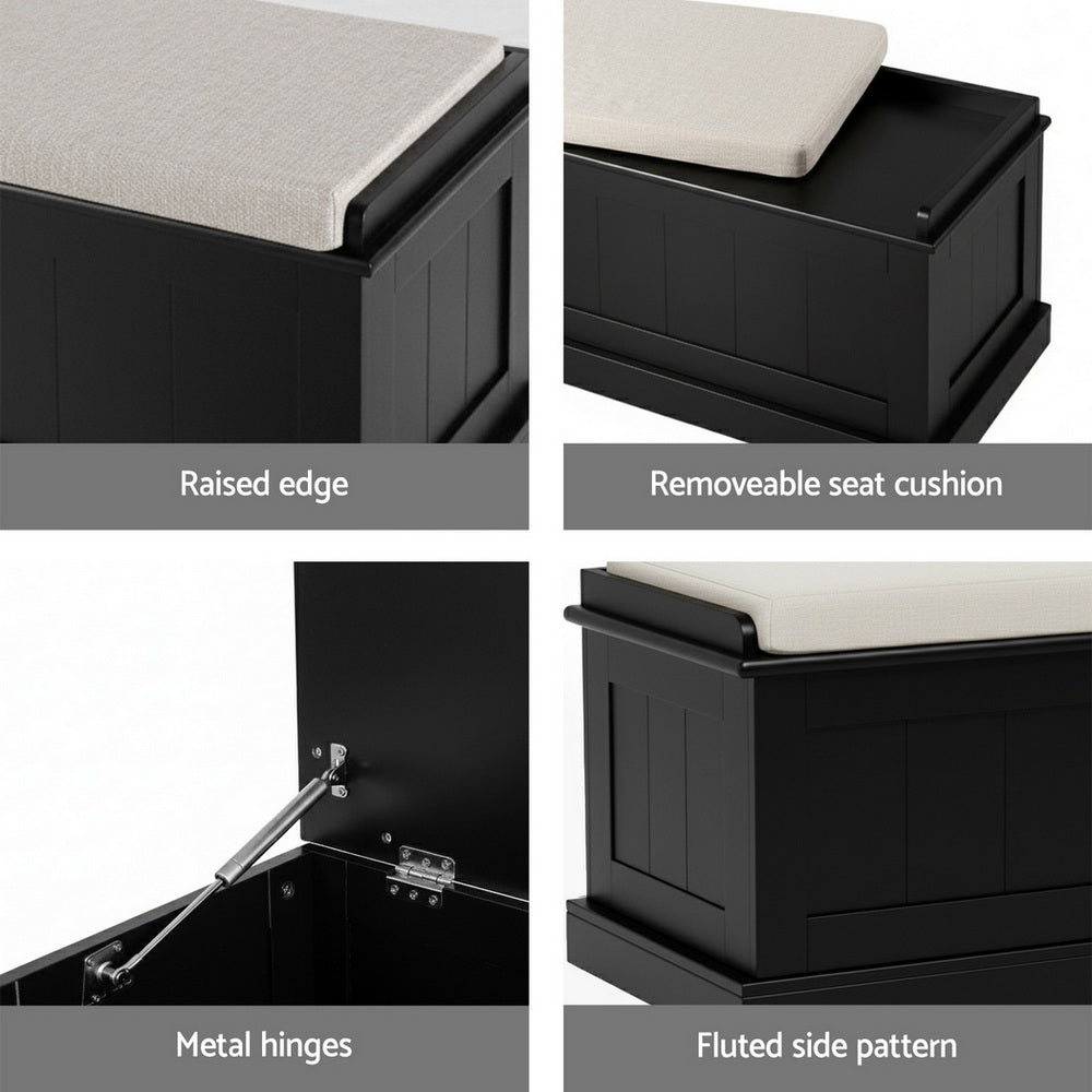 Artiss Storage Ottoman Blanket Box 140cm Fluted Black 6