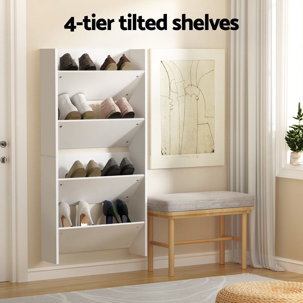 Artiss Shoe Rack 2-tier 12 Pairs Wall Mounted x2 - White 5