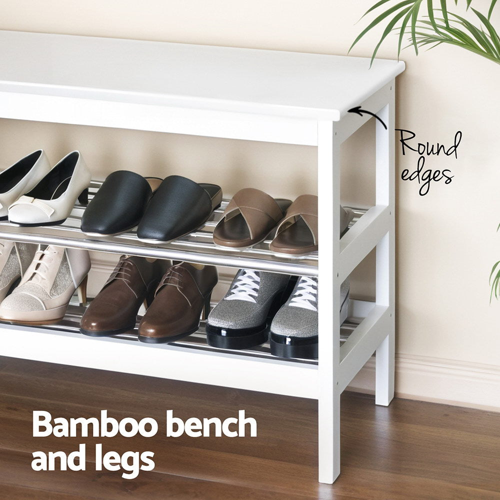 Artiss Shoe Rack Cabinet Bamboo Bench 10 Paris White 5