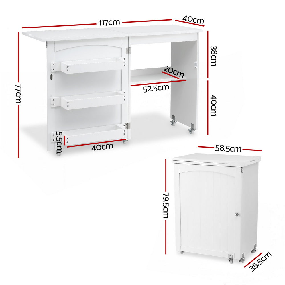 Artiss Folding Sewing Table Sewing Machine Desk Multi-functional Rolling Work Table Craft Station 3