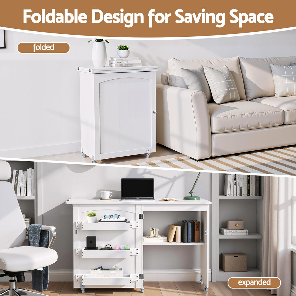 Artiss Folding Sewing Table Sewing Machine Desk Multi-functional Rolling Work Table Craft Station 5