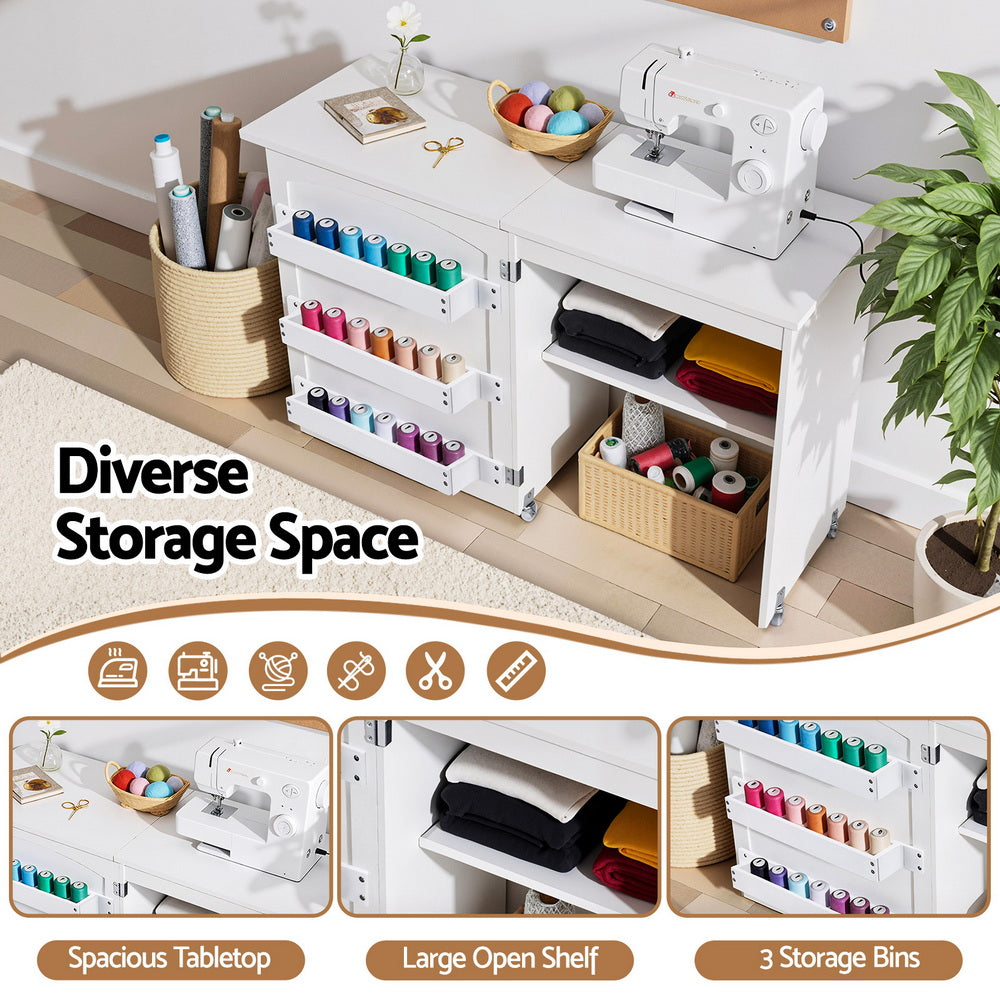 Artiss Folding Sewing Table Sewing Machine Desk Multi-functional Rolling Work Table Craft Station 6