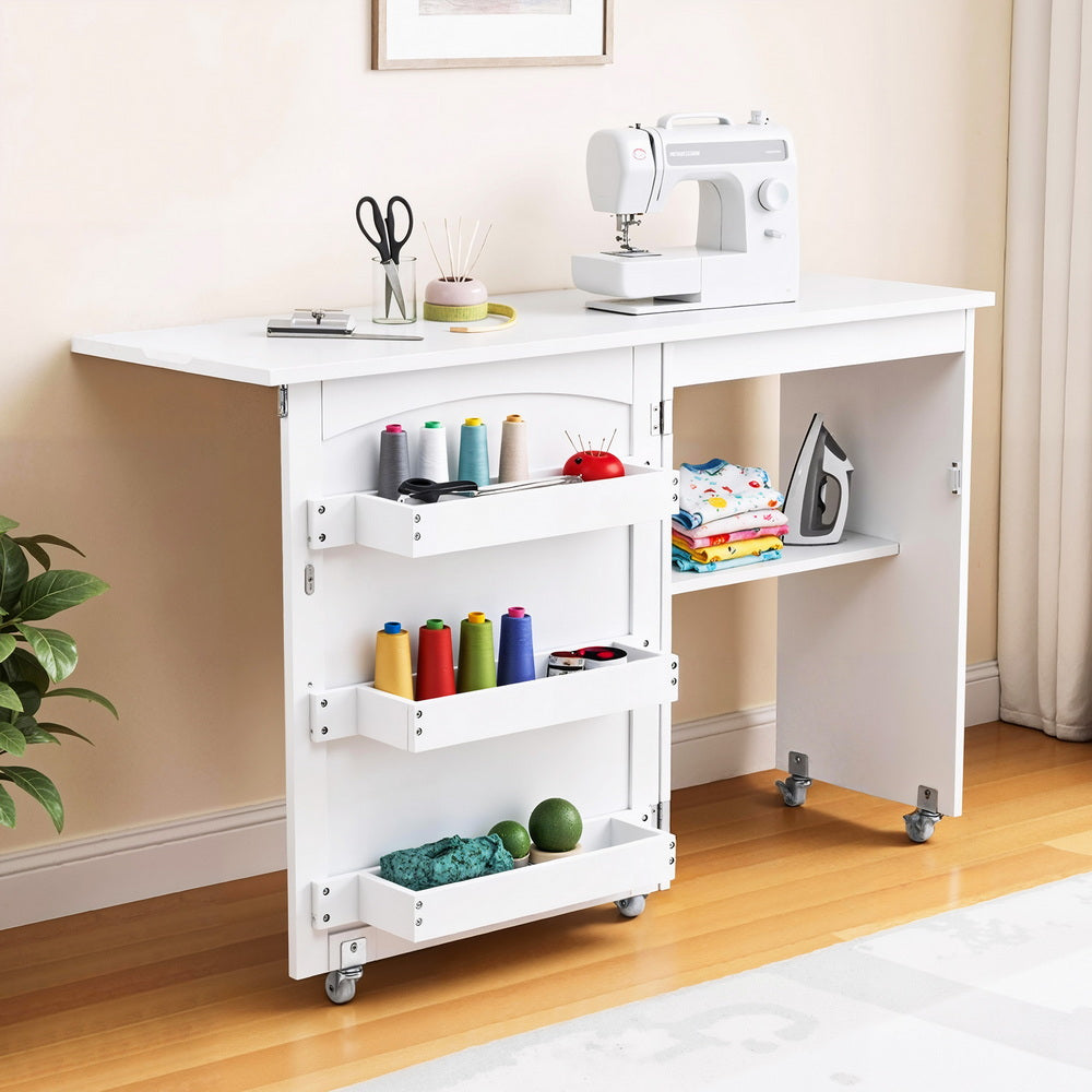 Artiss Folding Sewing Table Sewing Machine Desk Multi-functional Rolling Work Table Craft Station 8