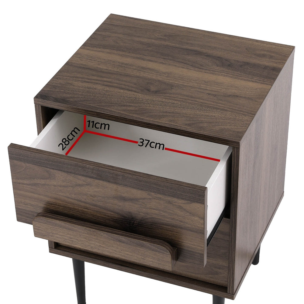 Artiss Bedside Table Nightstand 2 Drawers - Walnut 3