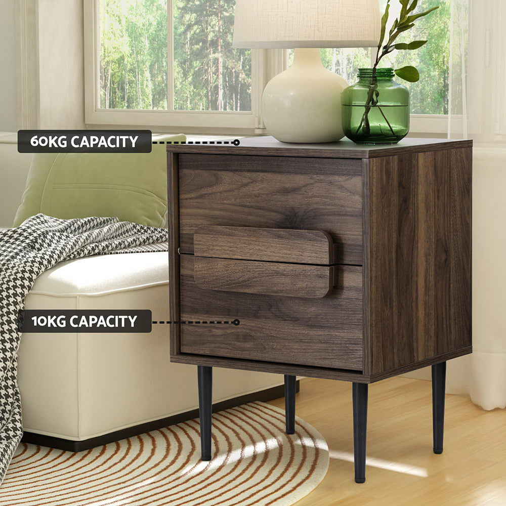 Artiss Bedside Table Nightstand 2 Drawers - Walnut 5