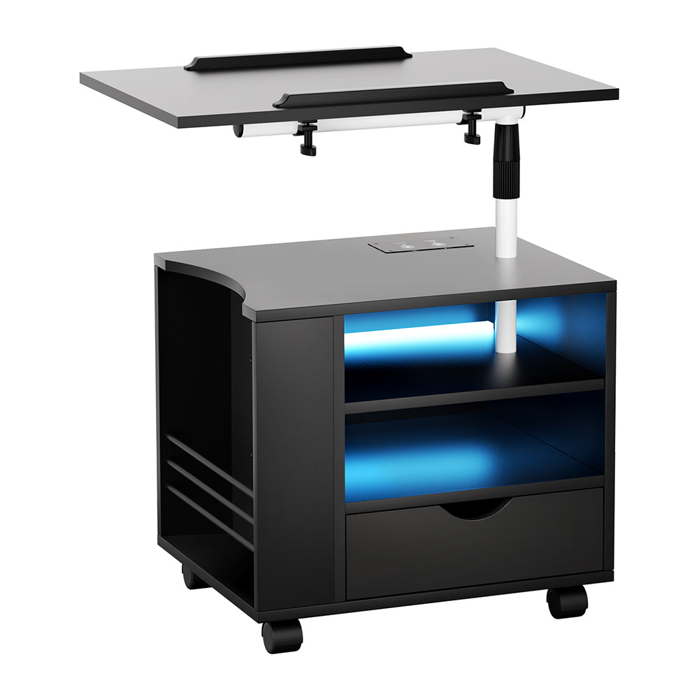Artiss Bedside Table USB Charging with LED Adjustable Laptop Tray - TALA 3