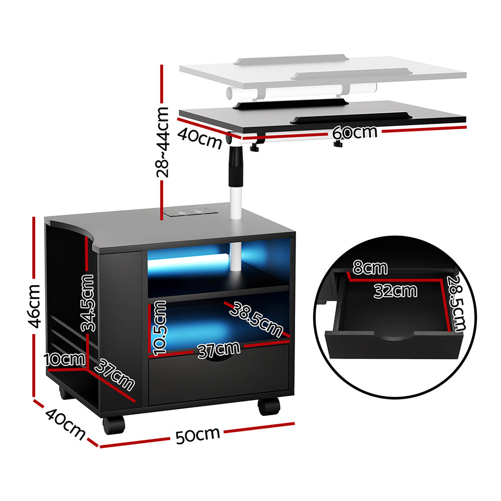 Artiss Bedside Table USB Charging with LED Adjustable Laptop Tray - TALA 4