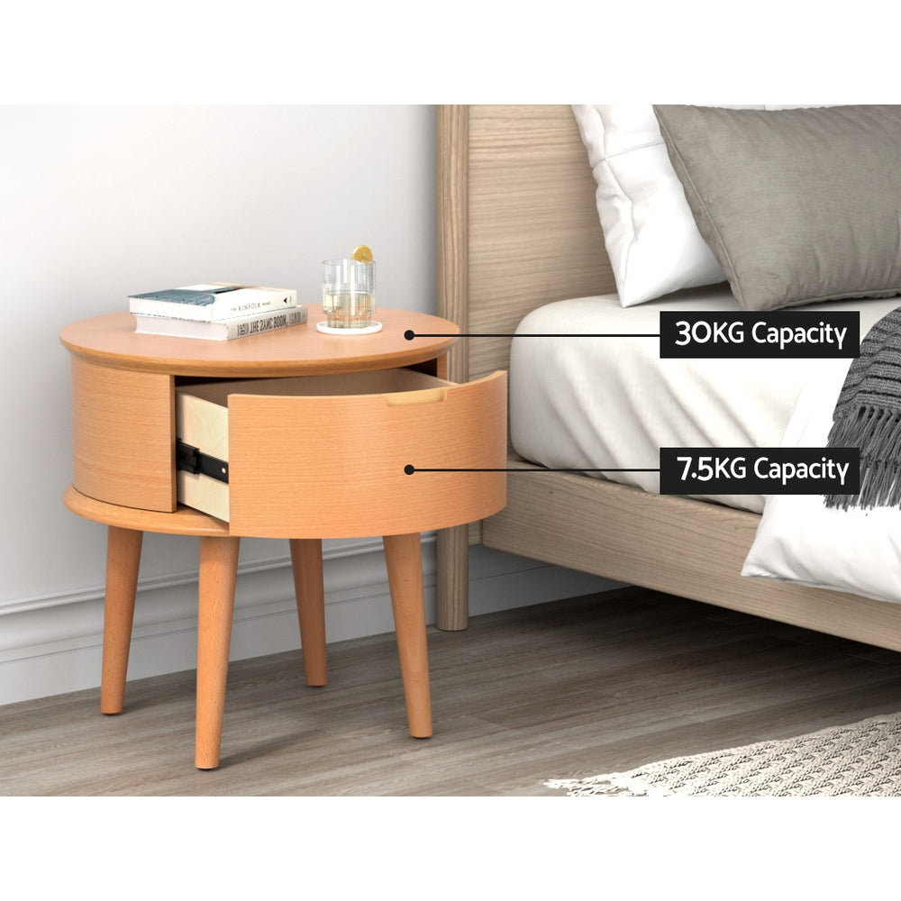 Artiss Bedside Table Drawers Curved Side End Table Storage Nightstand Oak ENZO 5