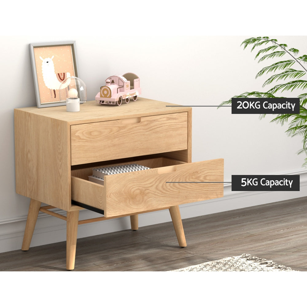 Artiss Bedside Table Drawers Side End Table Storage Cabinet Nightstand Oak GINO 5