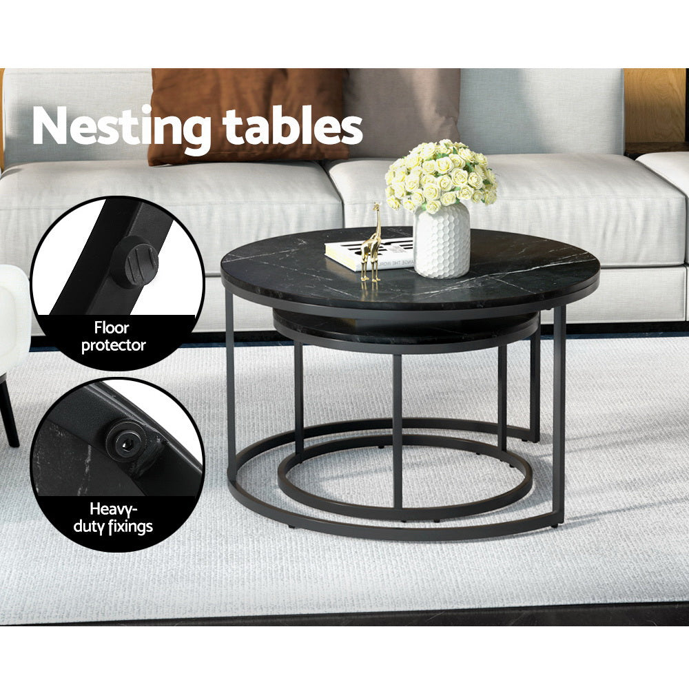 Artiss Nesting Coffee Table Set of 2 Marble Effect Tika 4