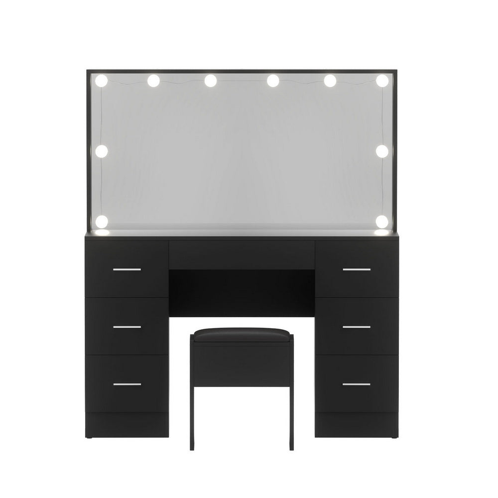 Artiss Dressing Table Vanity Desk Set Stool 10 Led Bulbs Black 4