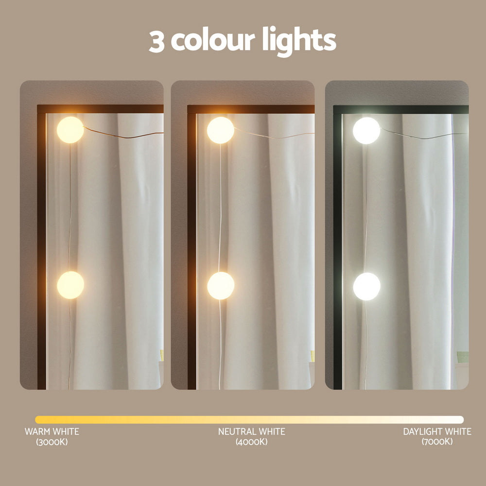 Artiss Dressing Table Vanity Desk Set Stool 10 Led Bulbs Black 5