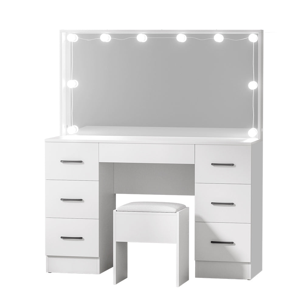 Artiss Dressing Table Set Stool 10 Led Bulbs White Debbie 3