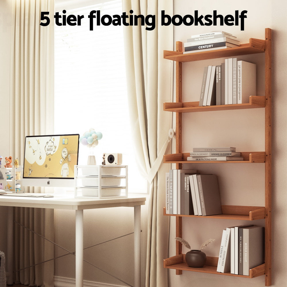 Artiss Bookshelf Floating Shelf  CAPIZ Oak 4