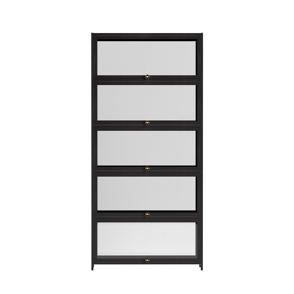 Artiss 5-Tier Display Cabinet Storage Bookshelf Clear Shelf Black 4