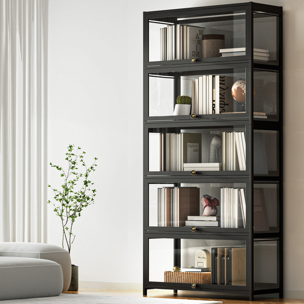 Artiss 5-Tier Display Cabinet Storage Bookshelf Clear Shelf Black 8