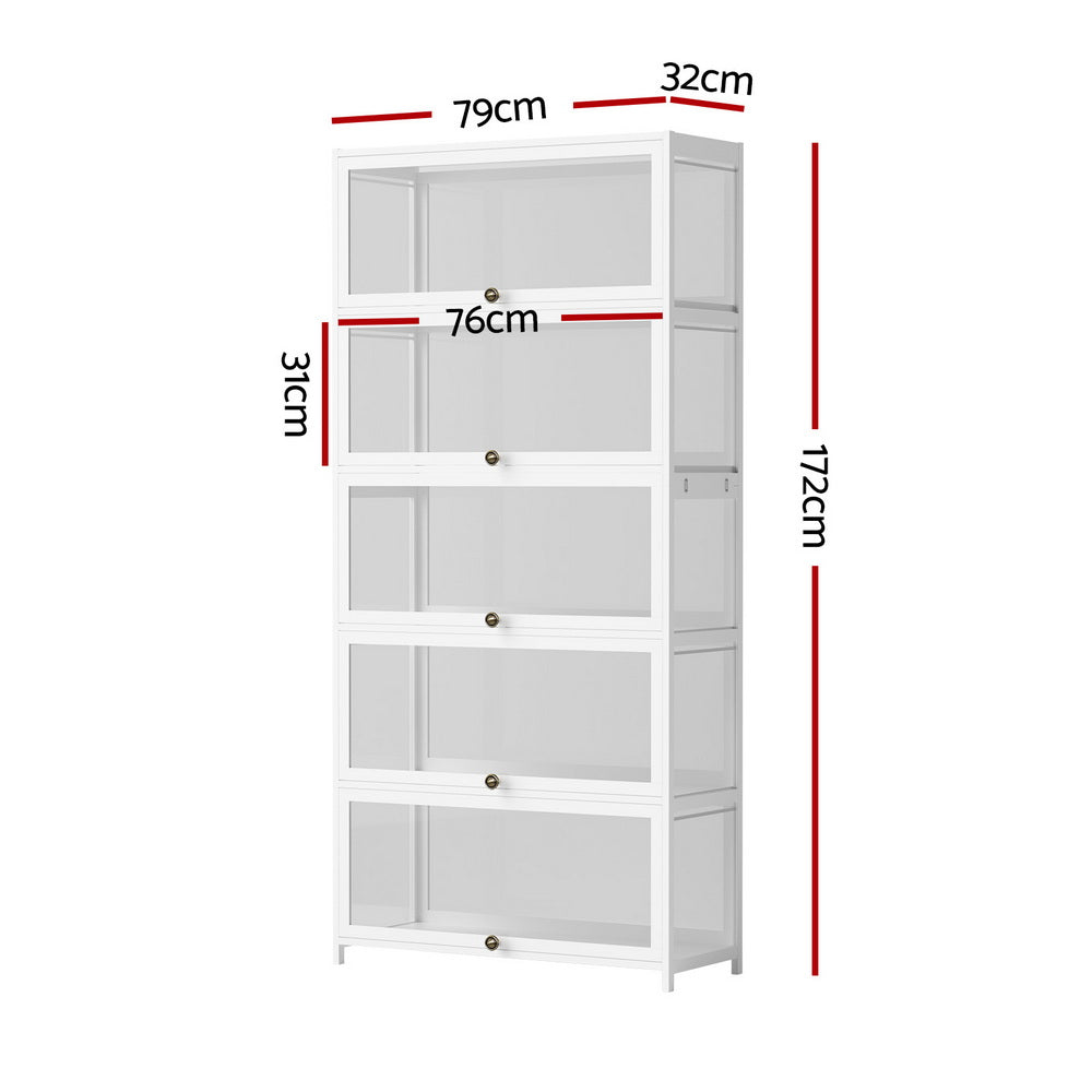 Artiss 5-Tier Display Cabinet Storage Bookshelf Clear Shelf White 3