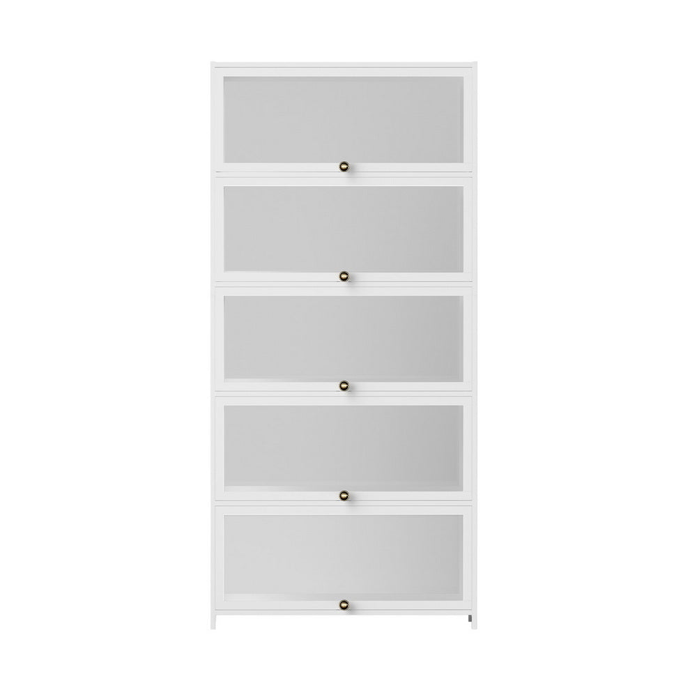 Artiss 5-Tier Display Cabinet Storage Bookshelf Clear Shelf White 4