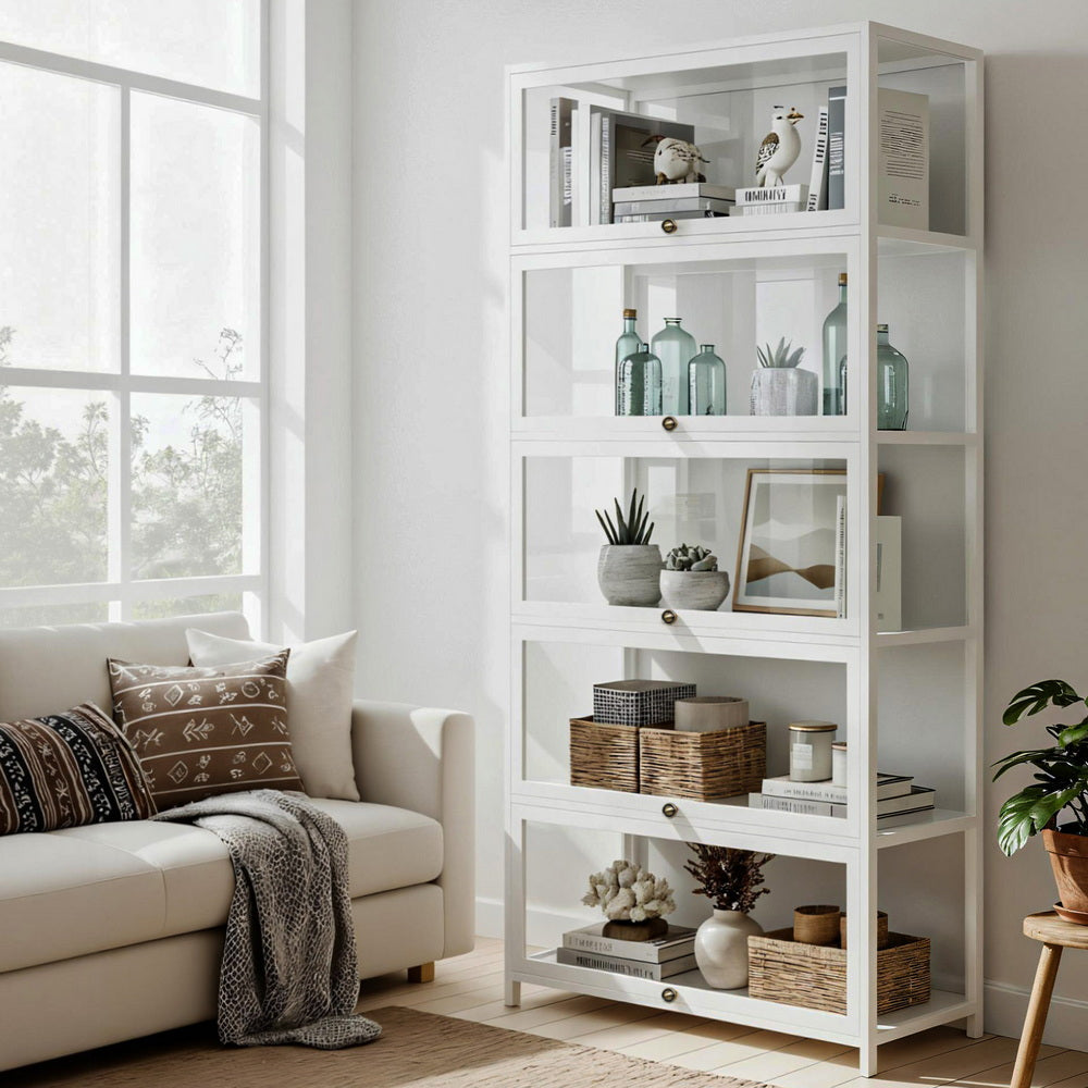 Artiss 5-Tier Display Cabinet Storage Bookshelf Clear Shelf White 8