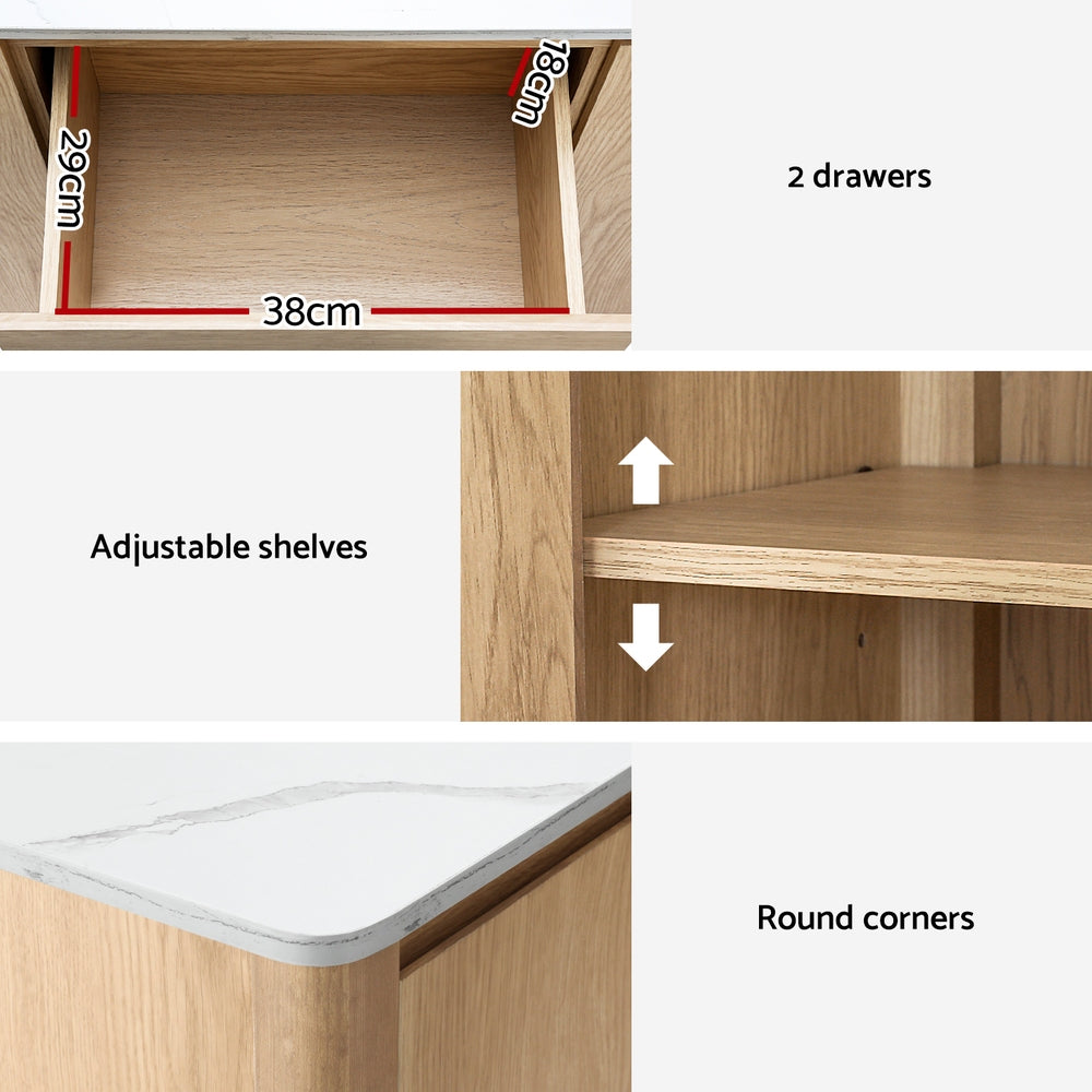 Artiss Buffet Sideboard Marble Style Tabletop - Pine 6