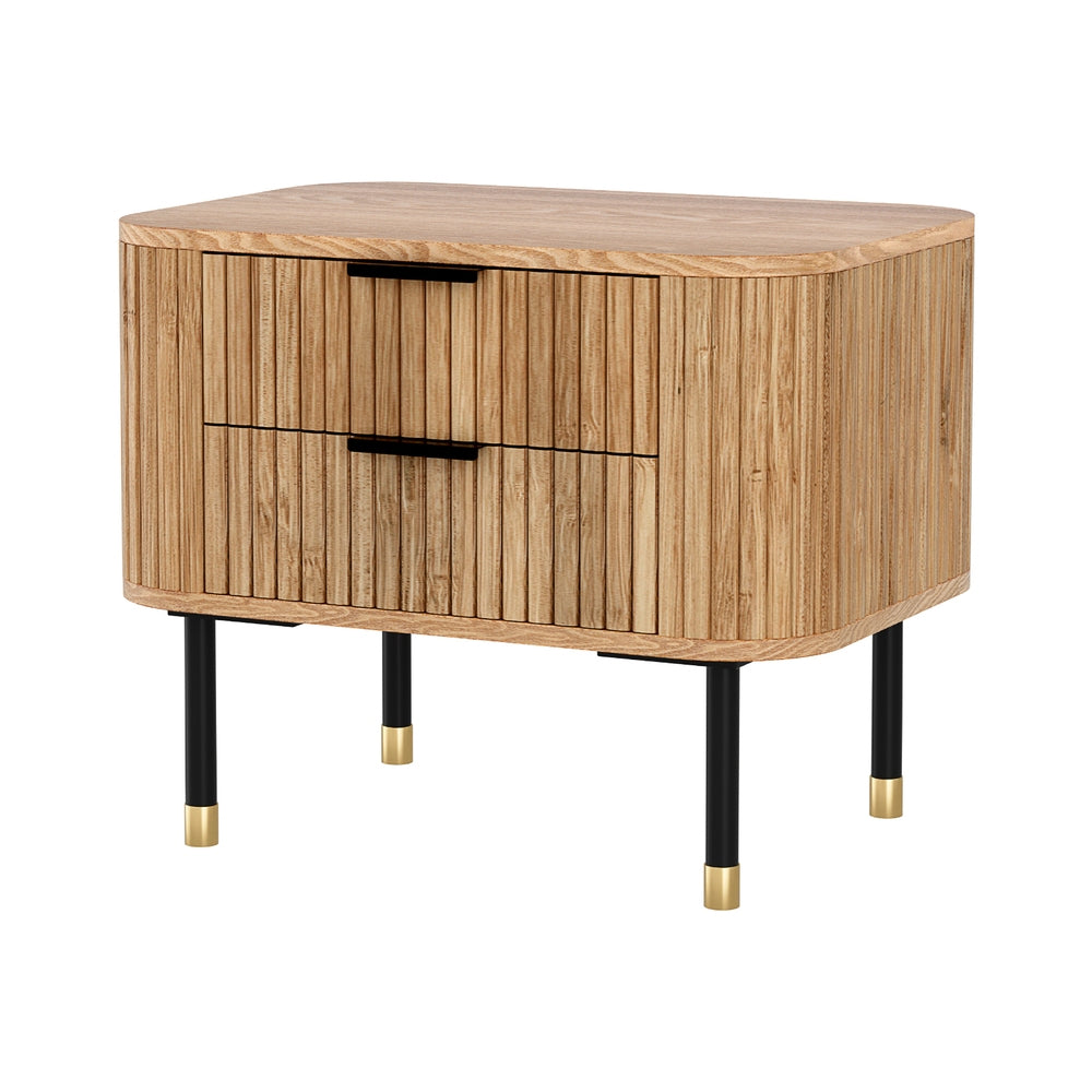 Artiss Bedside Table 2 Drawers Paulownia Wood Pine 7