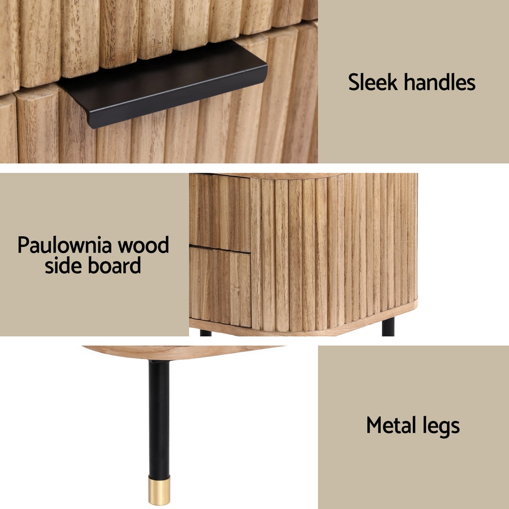 Artiss Bedside Table 2 Drawers Paulownia Wood Pine 6