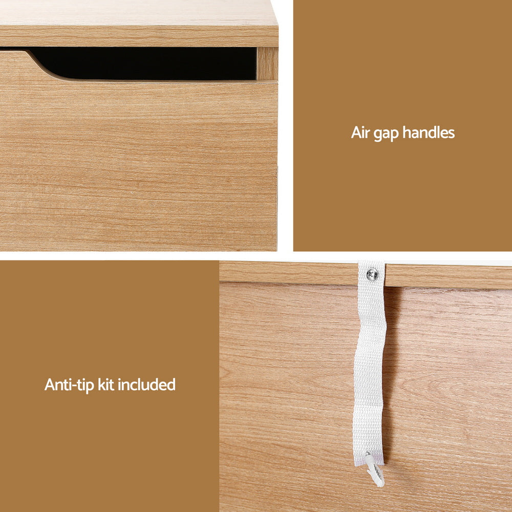 Artiss Bedside Table 2 Drawers Nightstand Pine 5