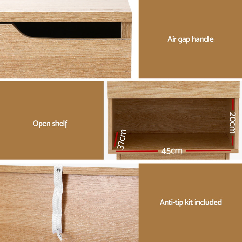 Artiss Bedside Table 1 Drawer 1 Shelf Nightstand Pine 5