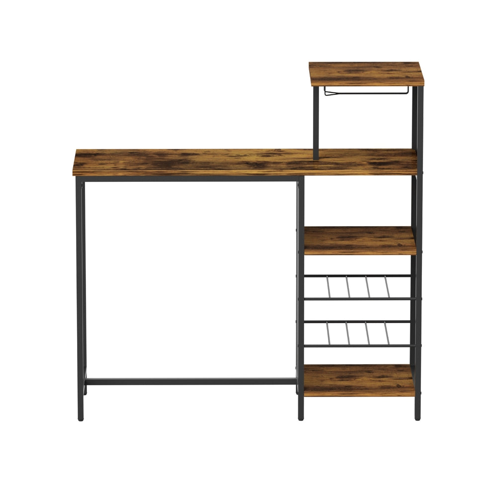 Artiss Industrial Bar Table with Wine Rack Cup Holder Multi-Level Storage 122cm Walnut 4