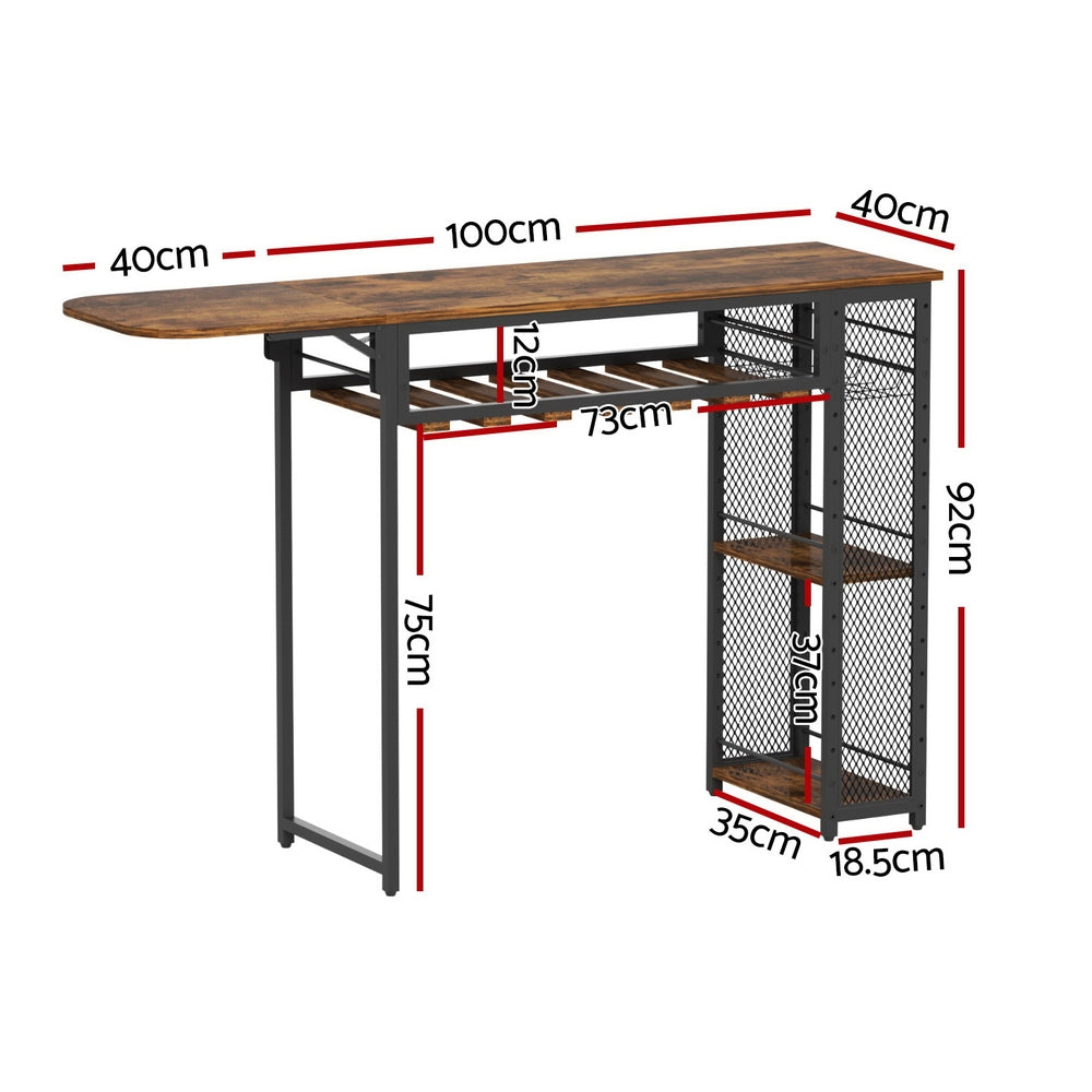 Artiss Industrial Bar Table with Wine Rack Built-in Cup Holder Extendable 140cm 3
