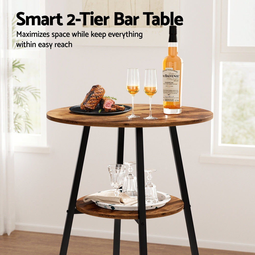 Artiss Industrial Bar Table with 2-Tier Organizer Weather-Resistant MDF Top Steel Frame 4