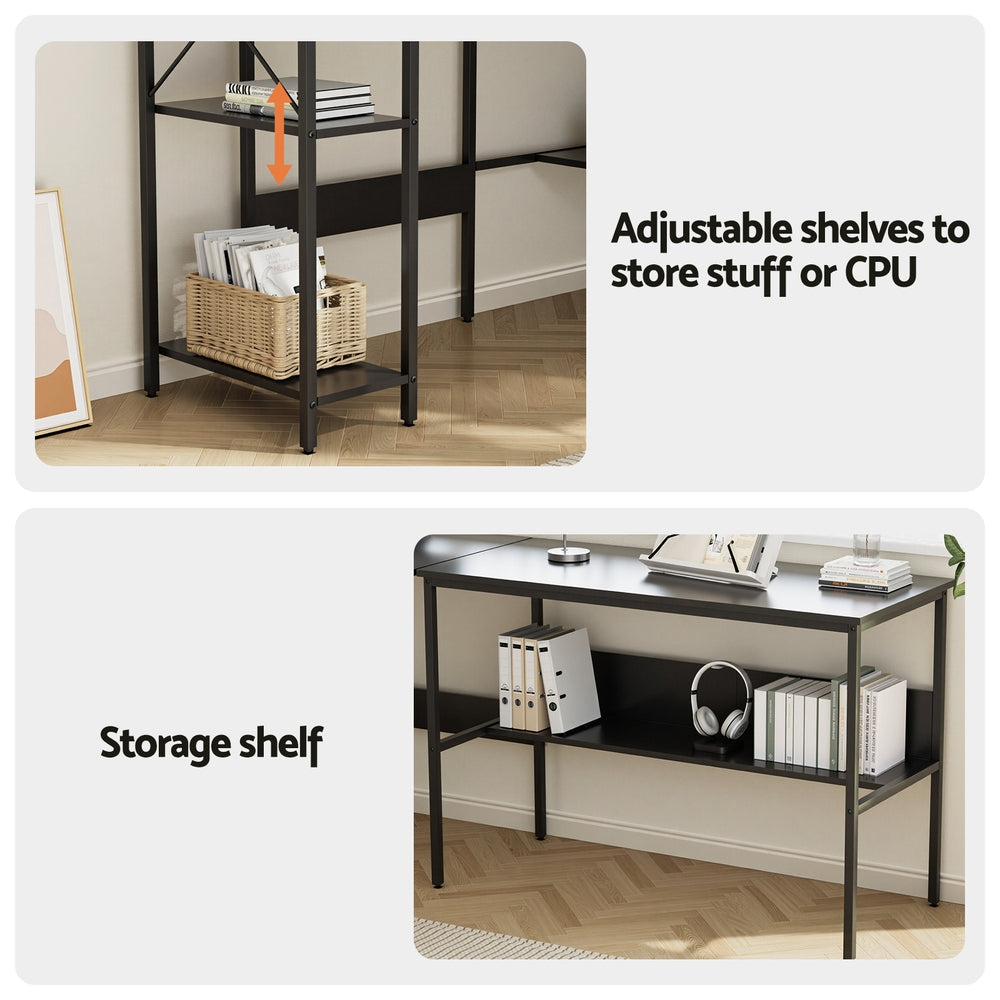 Artiss Computer Desk L shape Home Office Study Table Desks Open Shelf Black 6