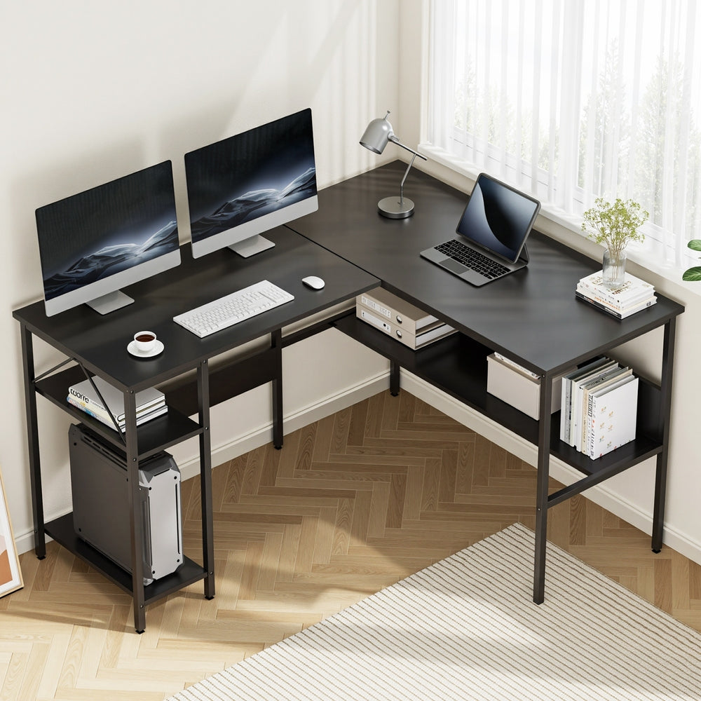 Artiss Computer Desk L shape Home Office Study Table Desks Open Shelf Black 7