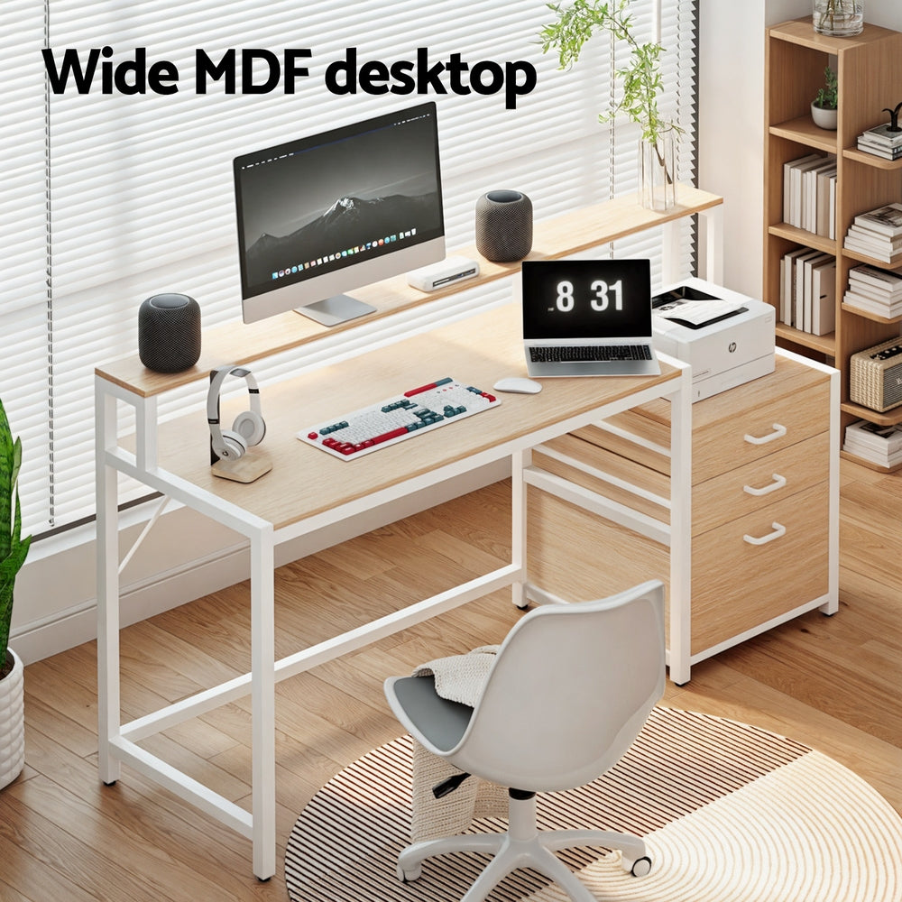 Artiss Computer Desk Home Office Study Table Desks w/Drawers Open Shelf Oak 160CM 4