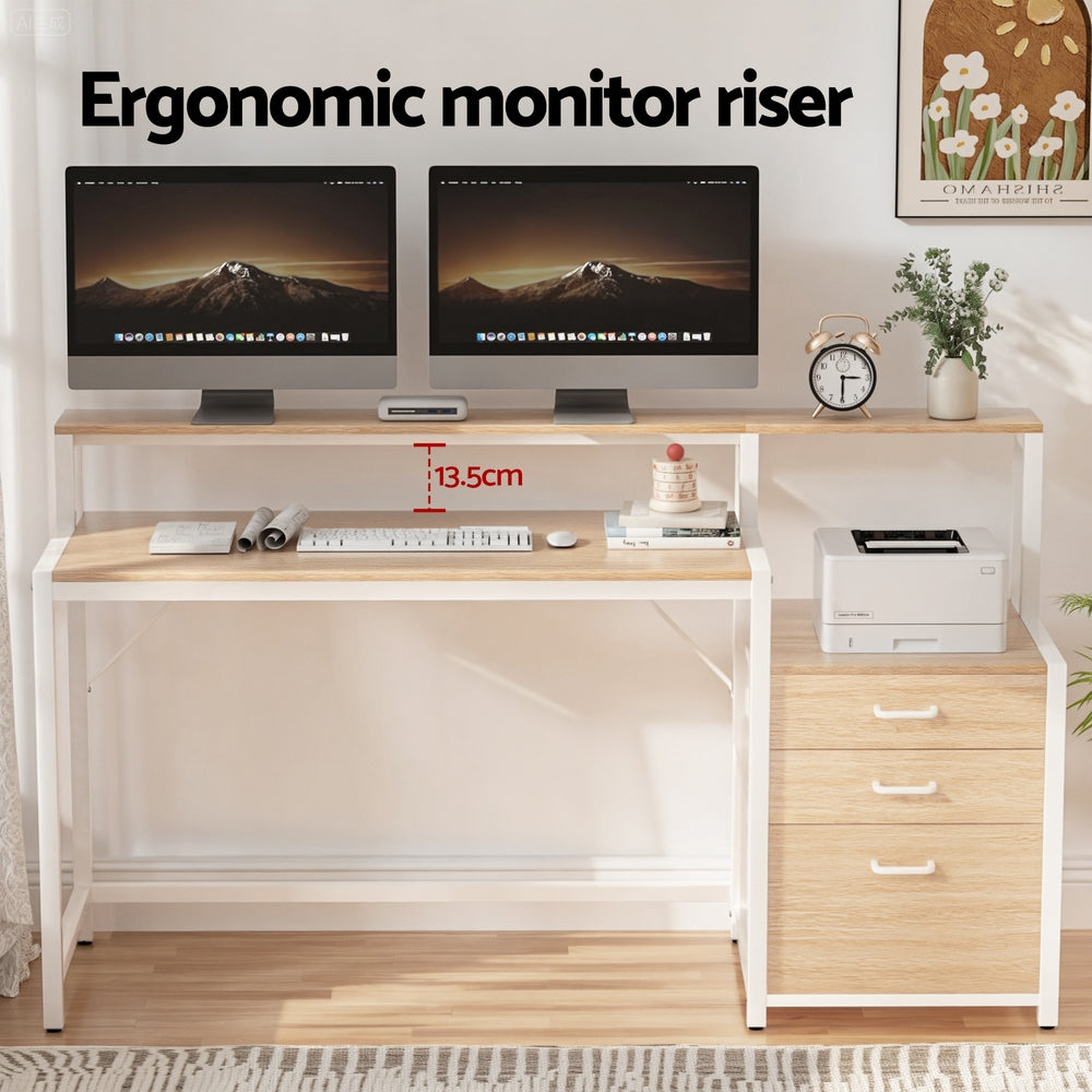 Artiss Computer Desk Home Office Study Table Desks w/Drawers Open Shelf Oak 160CM 5