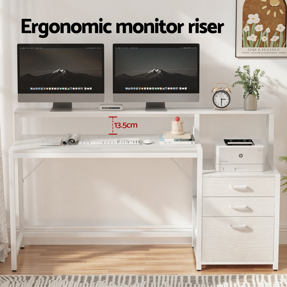 Artiss Computer Desk Home Office Study Table Desks w/Drawers Open Shelf White 160CM 5