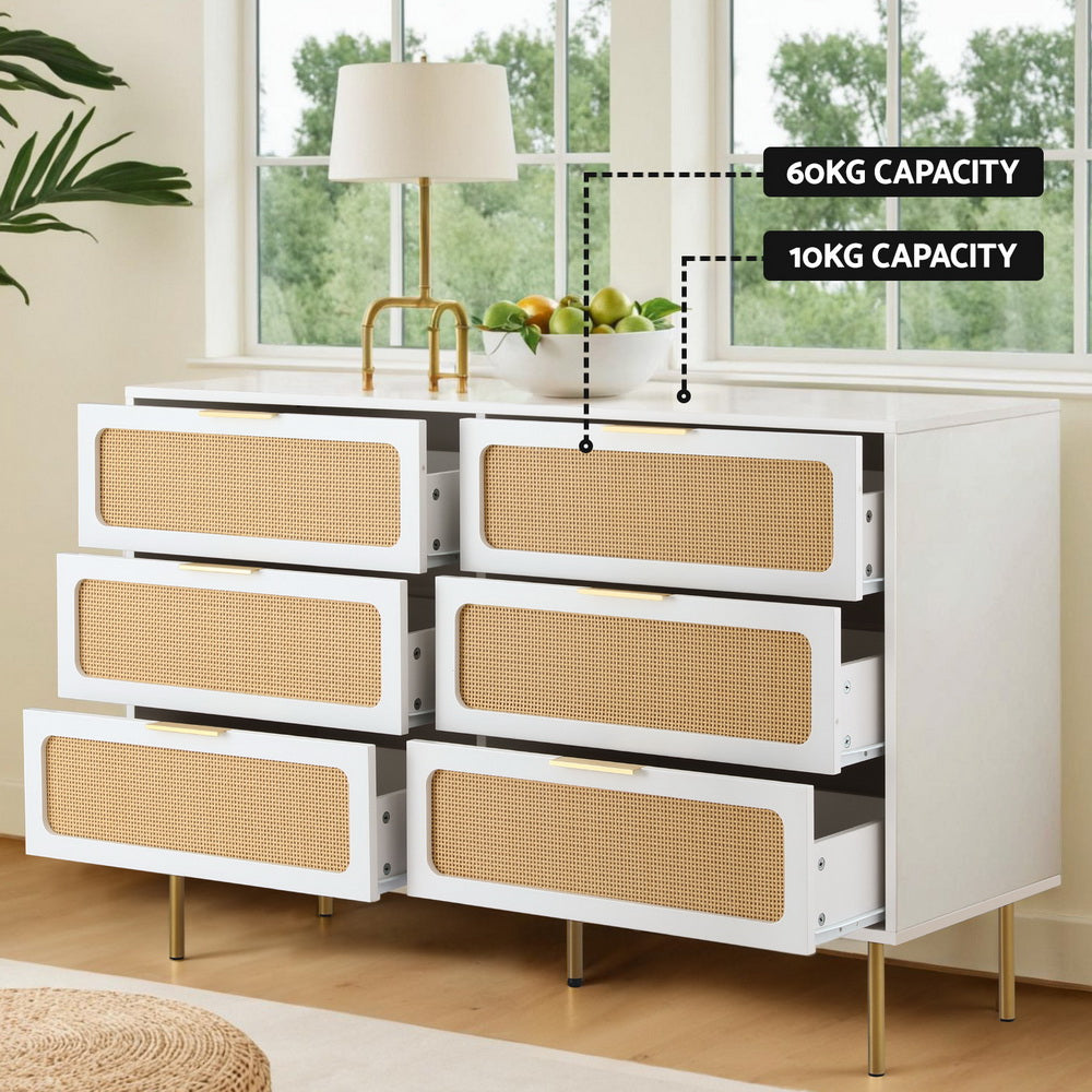 Artiss Chest of 6 Drawers Lowboy Cabinet White 7
