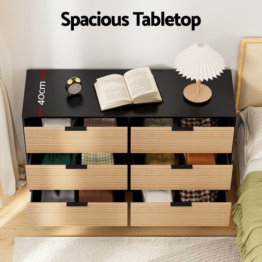 Artiss 6 Chest of Drawers Dresser Table Black&Pine 6