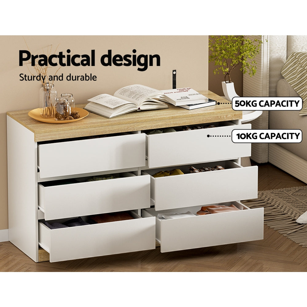 Artiss 6 Chest of Drawers Cabinet Dresser Table Tallboy Storage Bedroom White 5