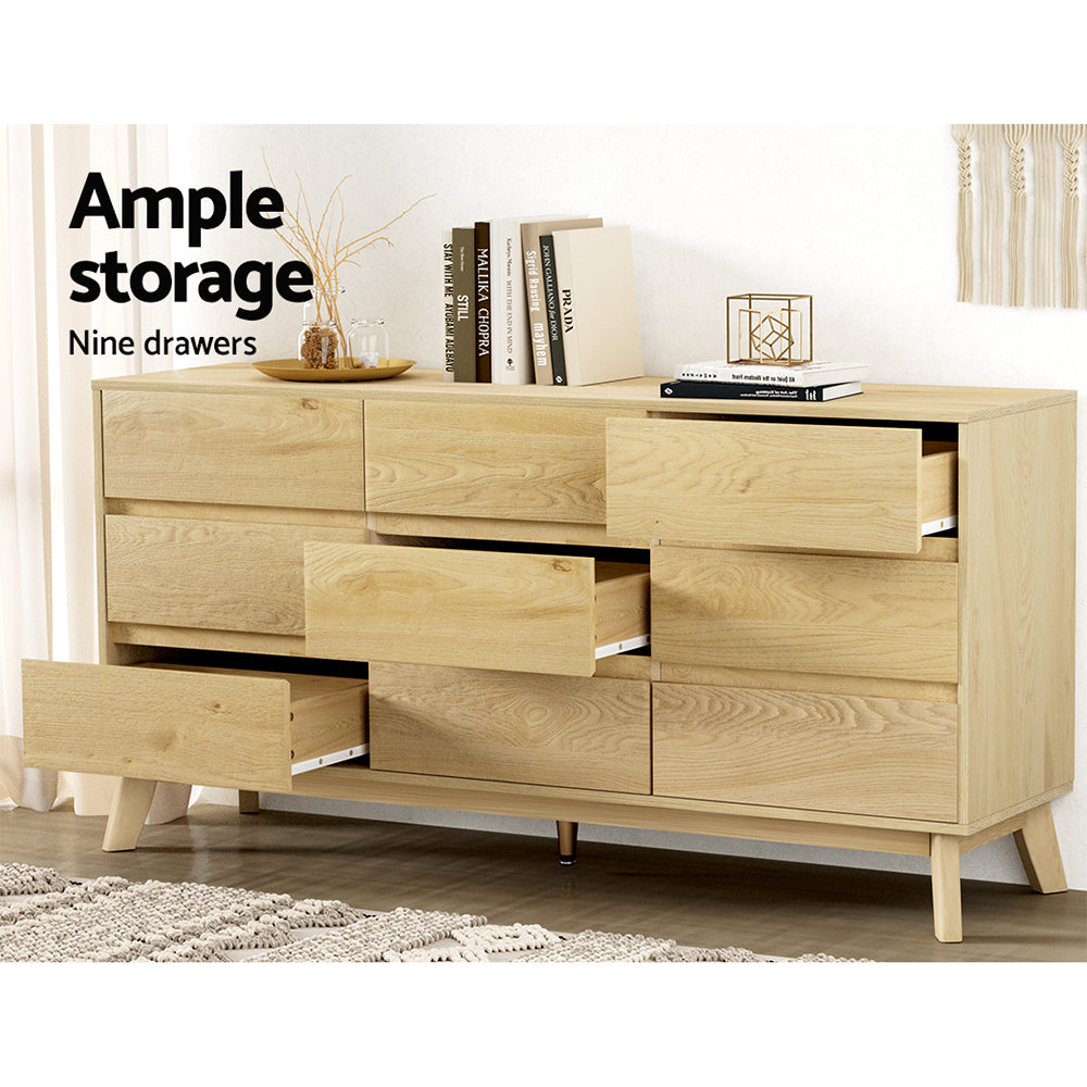Artiss 9 Chest of Drawers Tallboy Cabinet - XAVI Pine 6