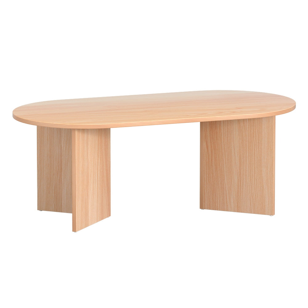 Artiss Coffee Table Oval 110CM Pine Alva 7