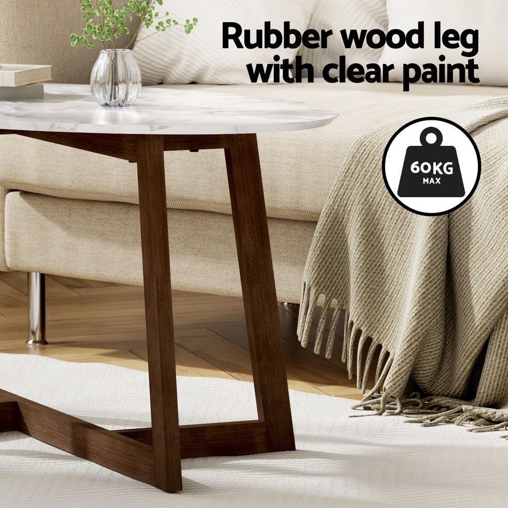 Artiss Coffee Table Oval Marble Effect 5