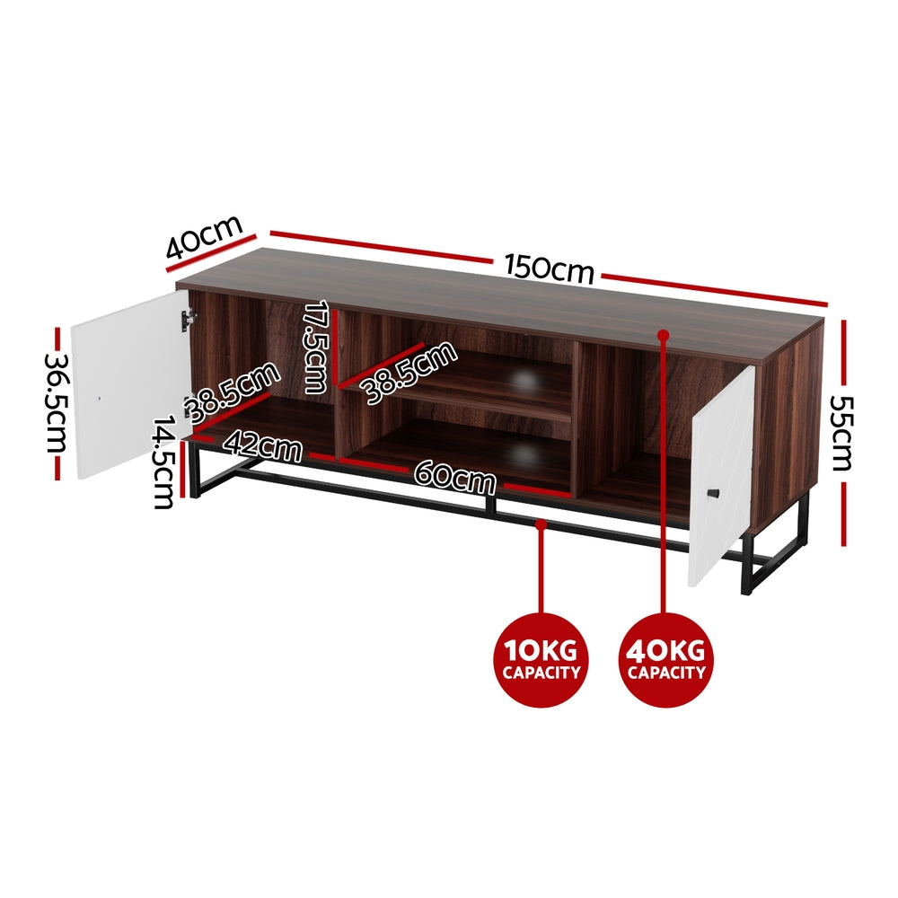 Artiss TV Unit 150cm Storage Shelves Walnut White 3