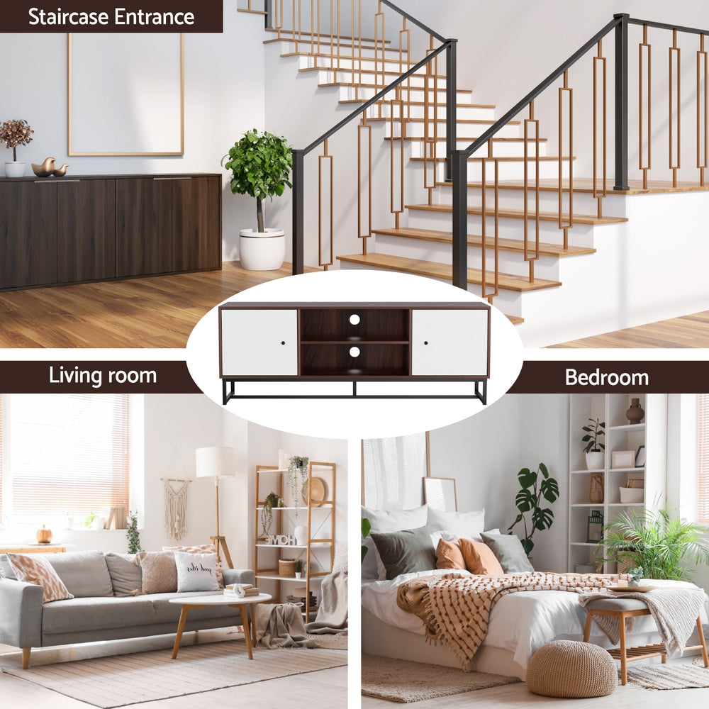 Artiss TV Unit 150cm Storage Shelves Walnut White 5