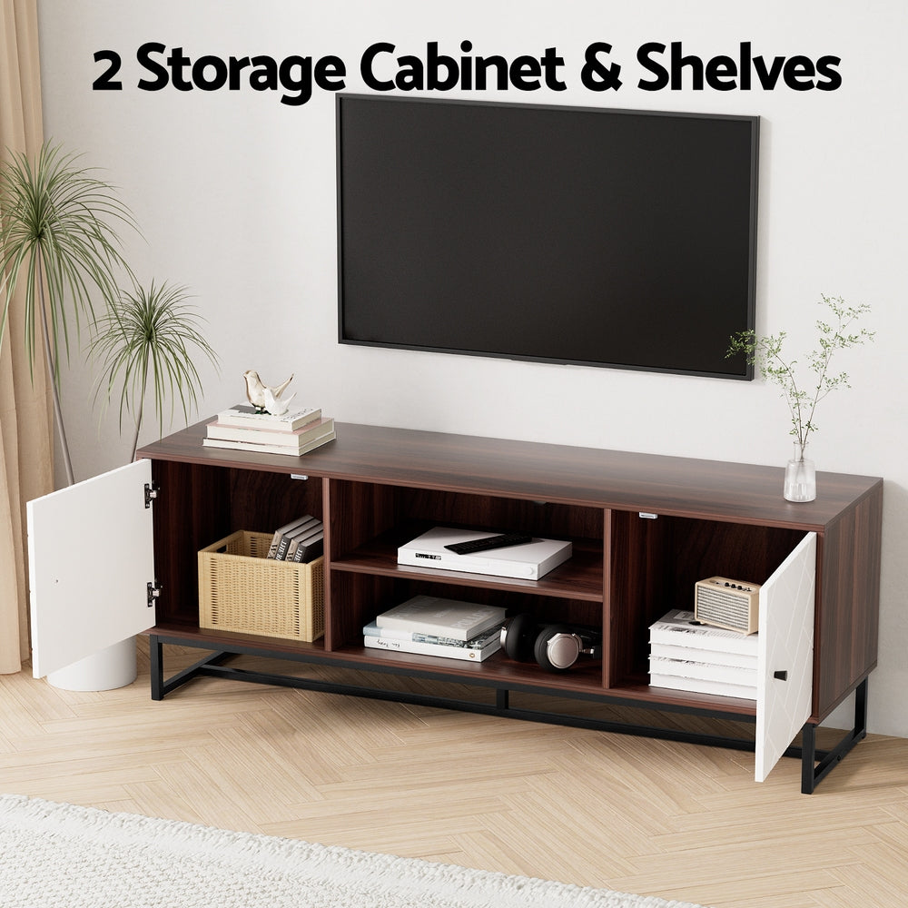 Artiss TV Unit 150cm Storage Shelves Walnut White 6