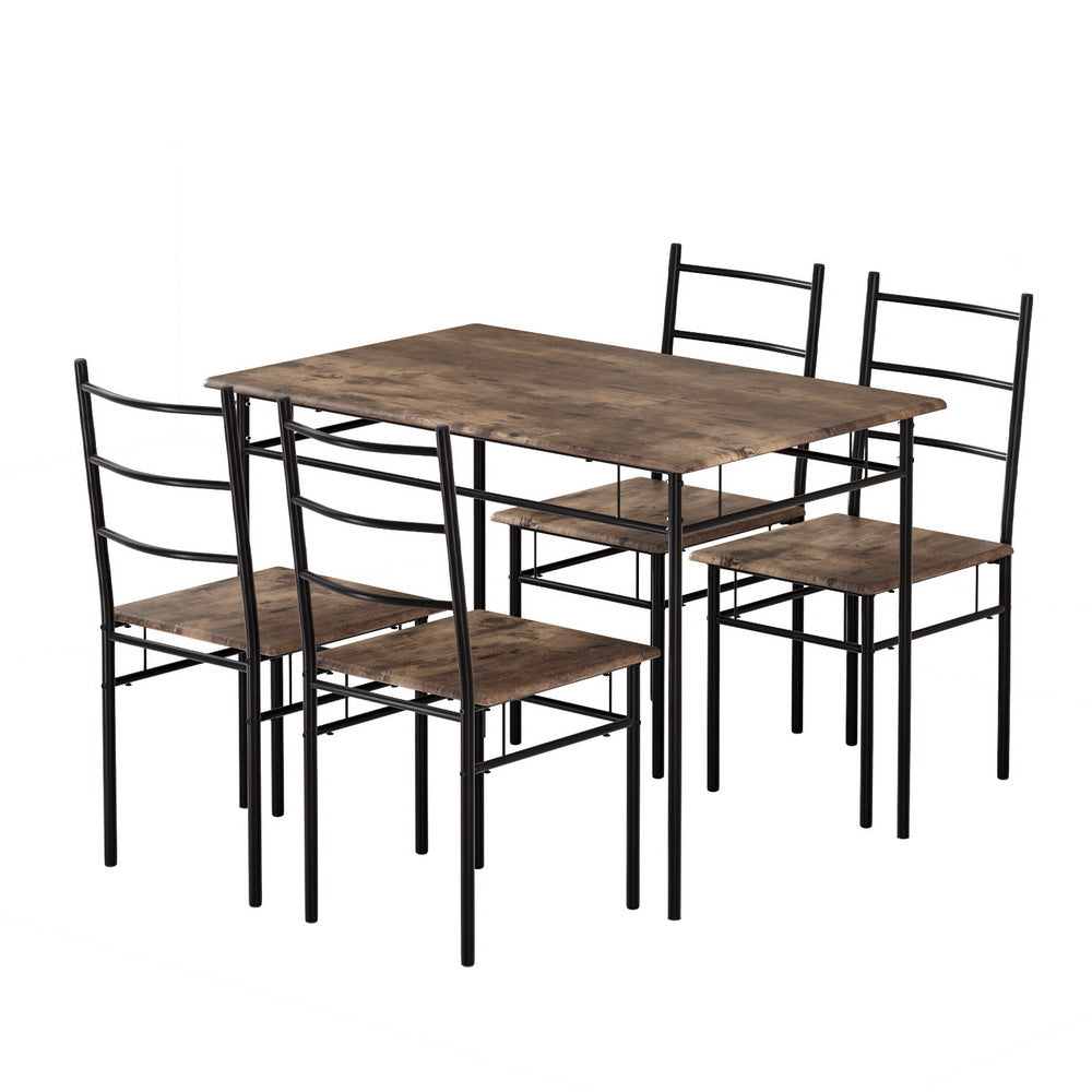 Artiss Dining Table and Chairs Set 5PCS Industrial Wooden Metal Desk Walnut 7