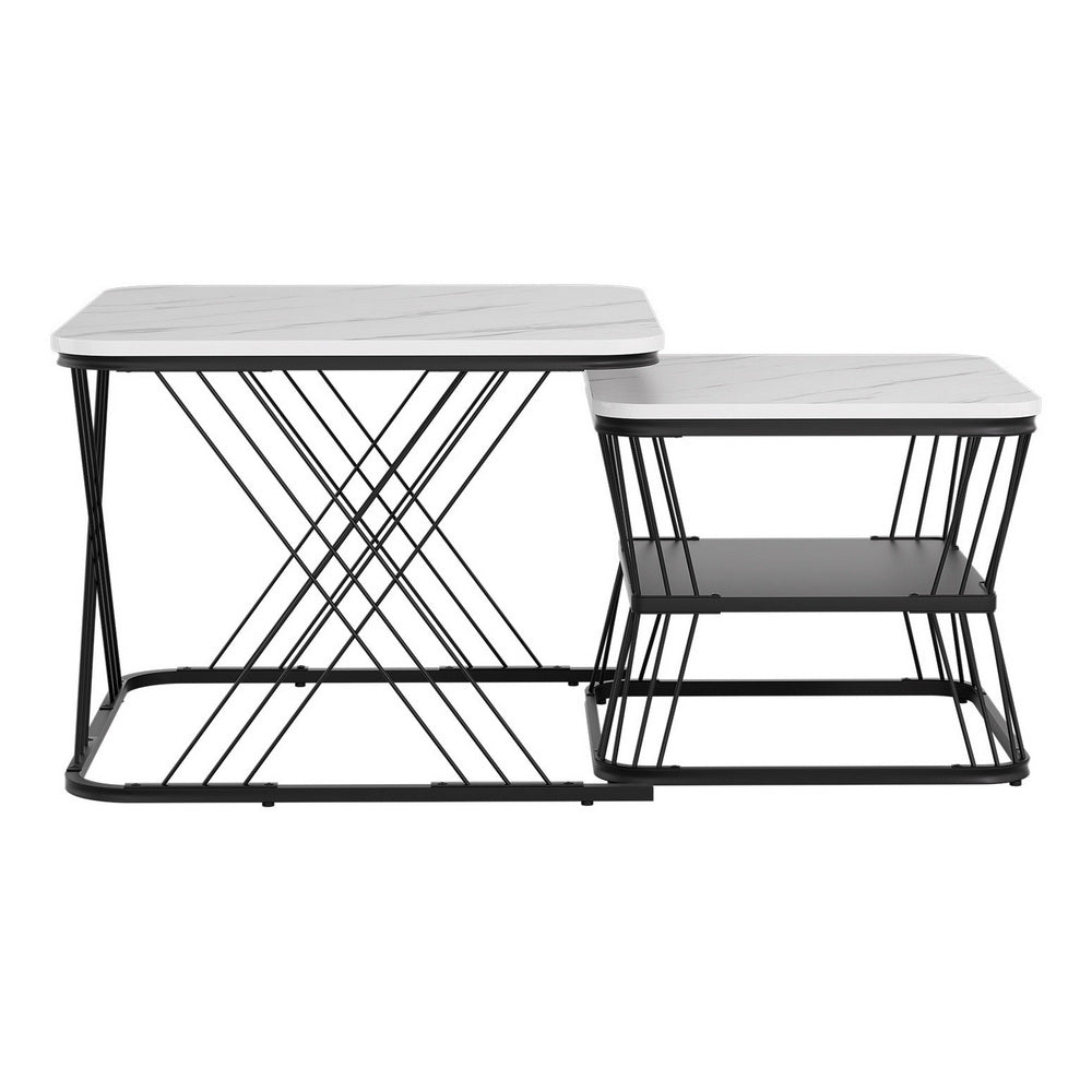 Artiss Nesting Coffee Table Set of 2 Marble Effect 3